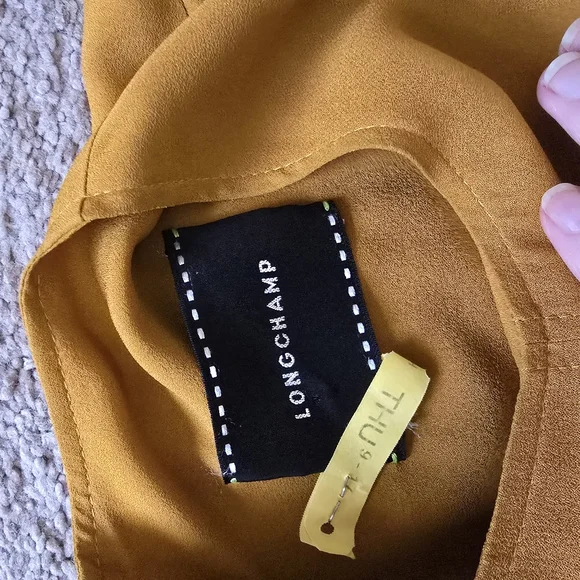 Longchamp Drop Waist Mustard and Tan/Brown Dress Sz 36 Linen Blend - Picture 6 of 7